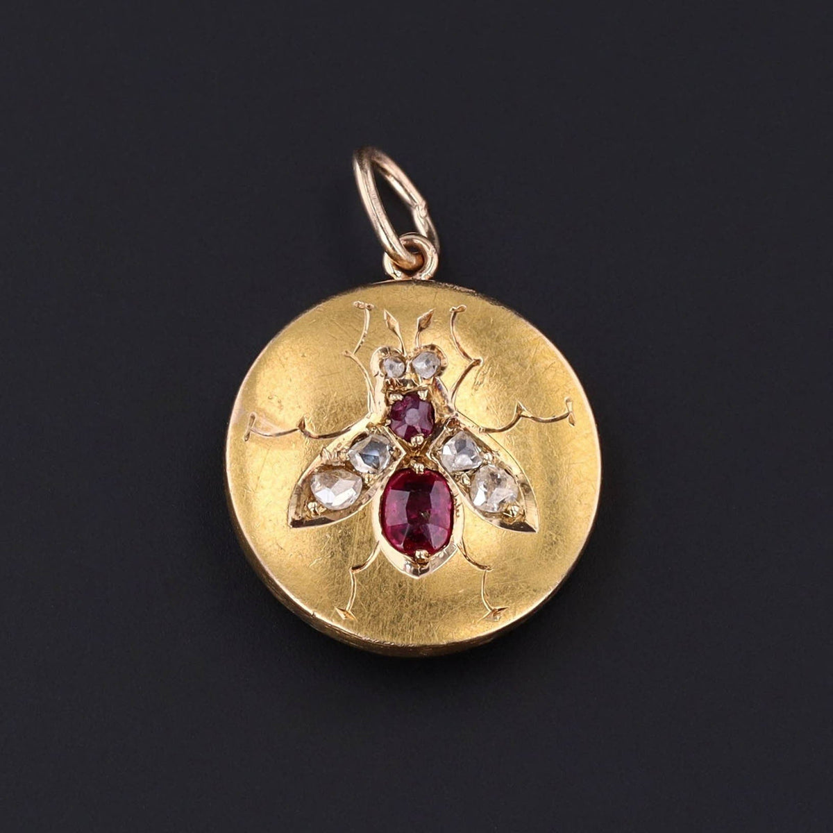 Antique Bee Charm | 14k Gold, Diamond &amp; Ruby Charm - Trademark Antiques