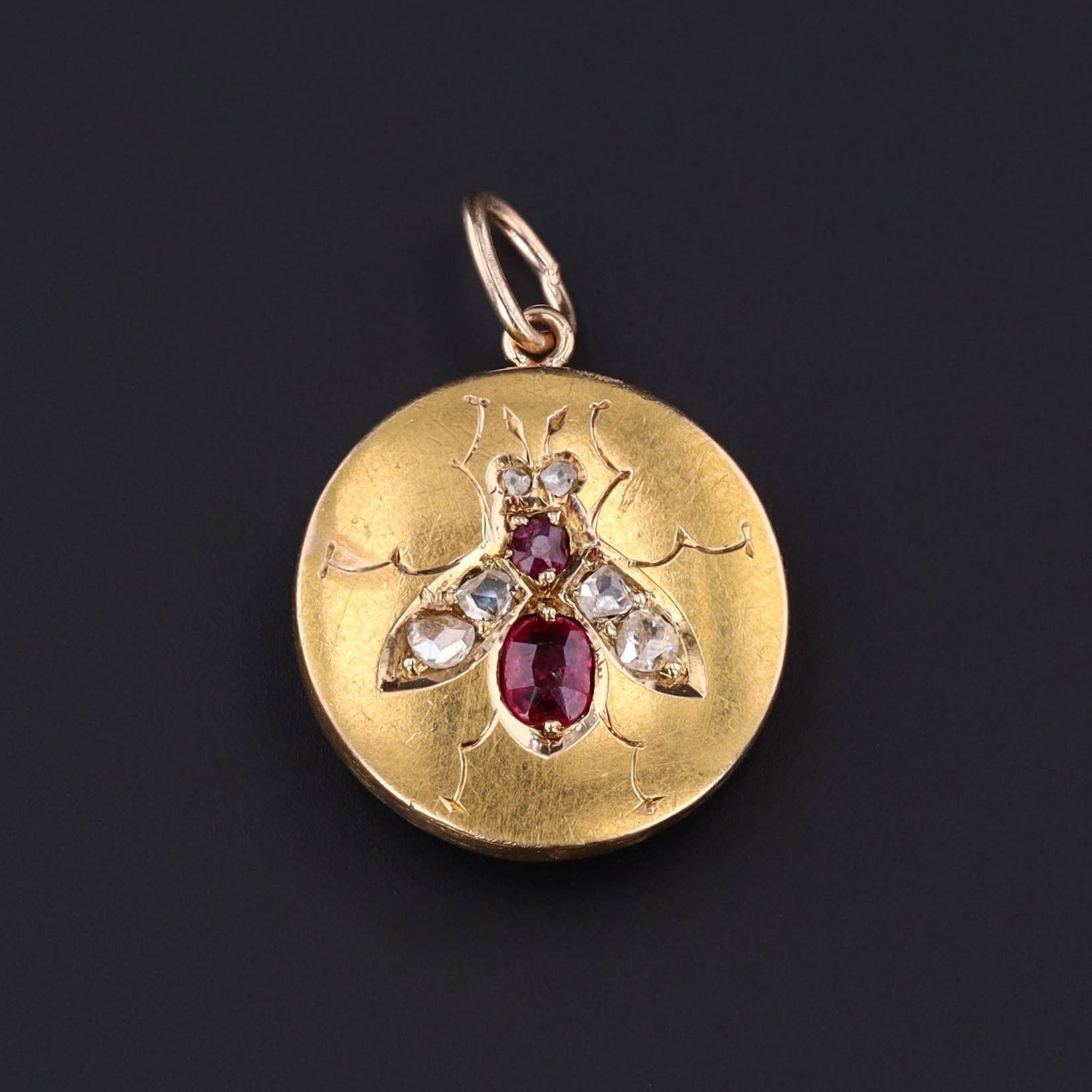 Antique Bee Charm | 14k Gold, Diamond & Ruby Charm - Trademark Antiques