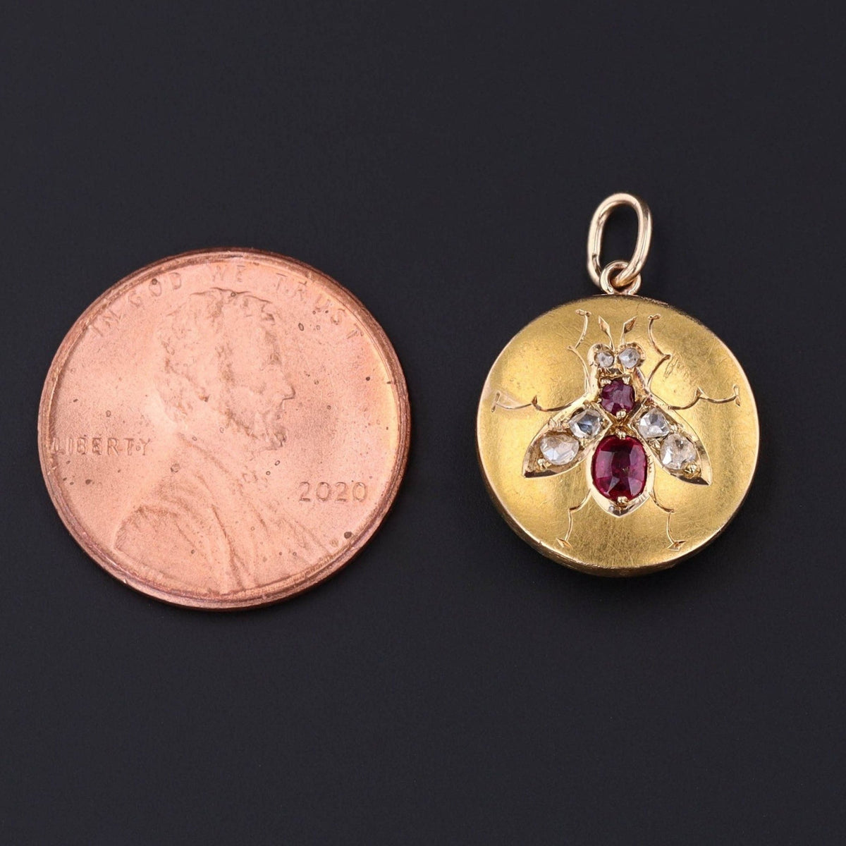 Antique Bee Charm | 14k Gold, Diamond &amp; Ruby Charm - Trademark Antiques
