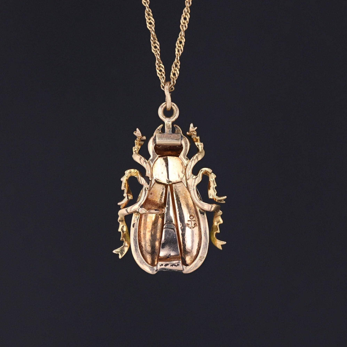 Antique Beetle Pendant | 14k Gold &amp; Enamel Pendant on Optional 14k Chain - Trademark Antiques