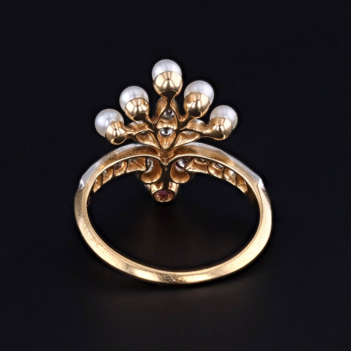 Antique Belle Epoque Ruby &amp; Pearl Ring of 18k Gold and Platinum - Trademark Antiques