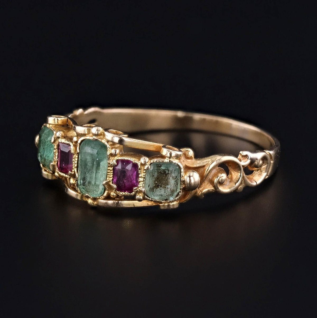 Antique Beryl and Ruby Ring of 14k Gold - Trademark Antiques