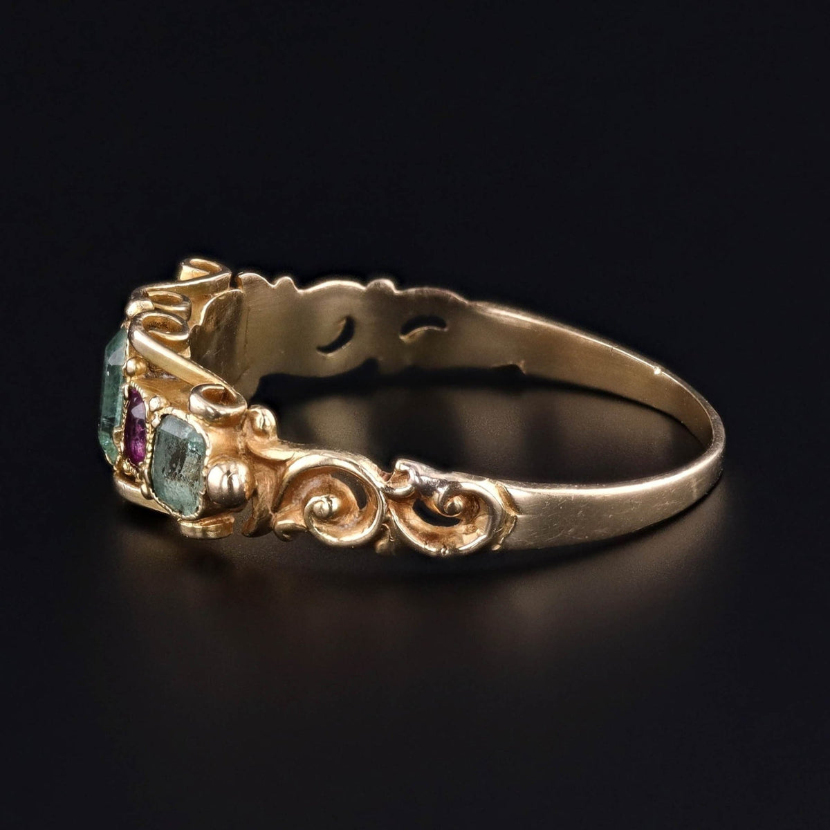 Antique Beryl and Ruby Ring of 14k Gold - Trademark Antiques