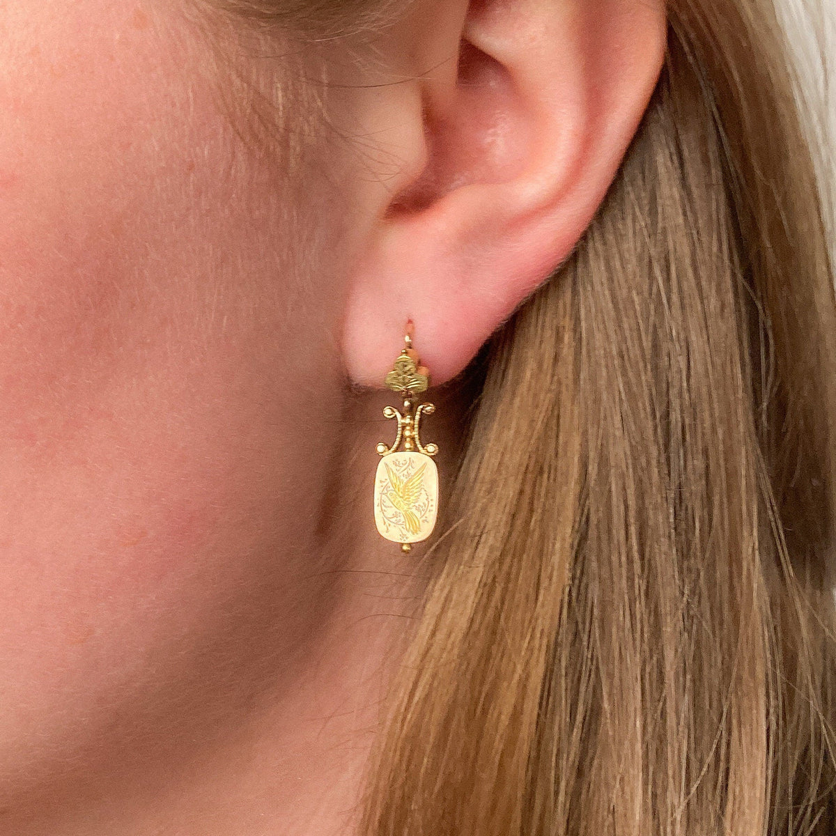 Antique Bird Earrings of 14k Rose and 18k Yellow Gold - Trademark Antiques
