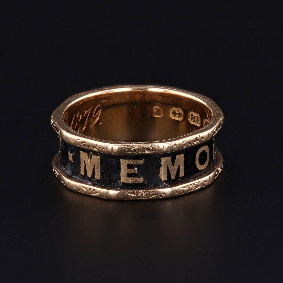 Antique Black Enamel 'In Memory Of' Mourning Ring of 18k Gold - Trademark Antiques