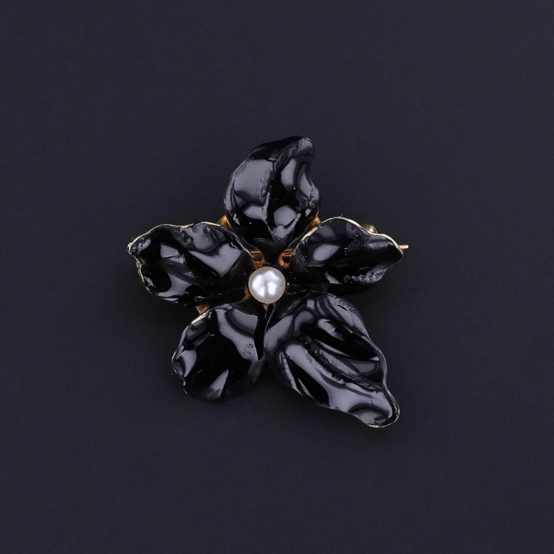 Antique Black Enamel Violet Brooch of 14k Gold - Trademark Antiques