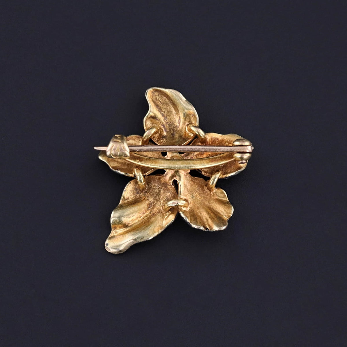 Antique Black Enamel Violet Brooch of 14k Gold - Trademark Antiques