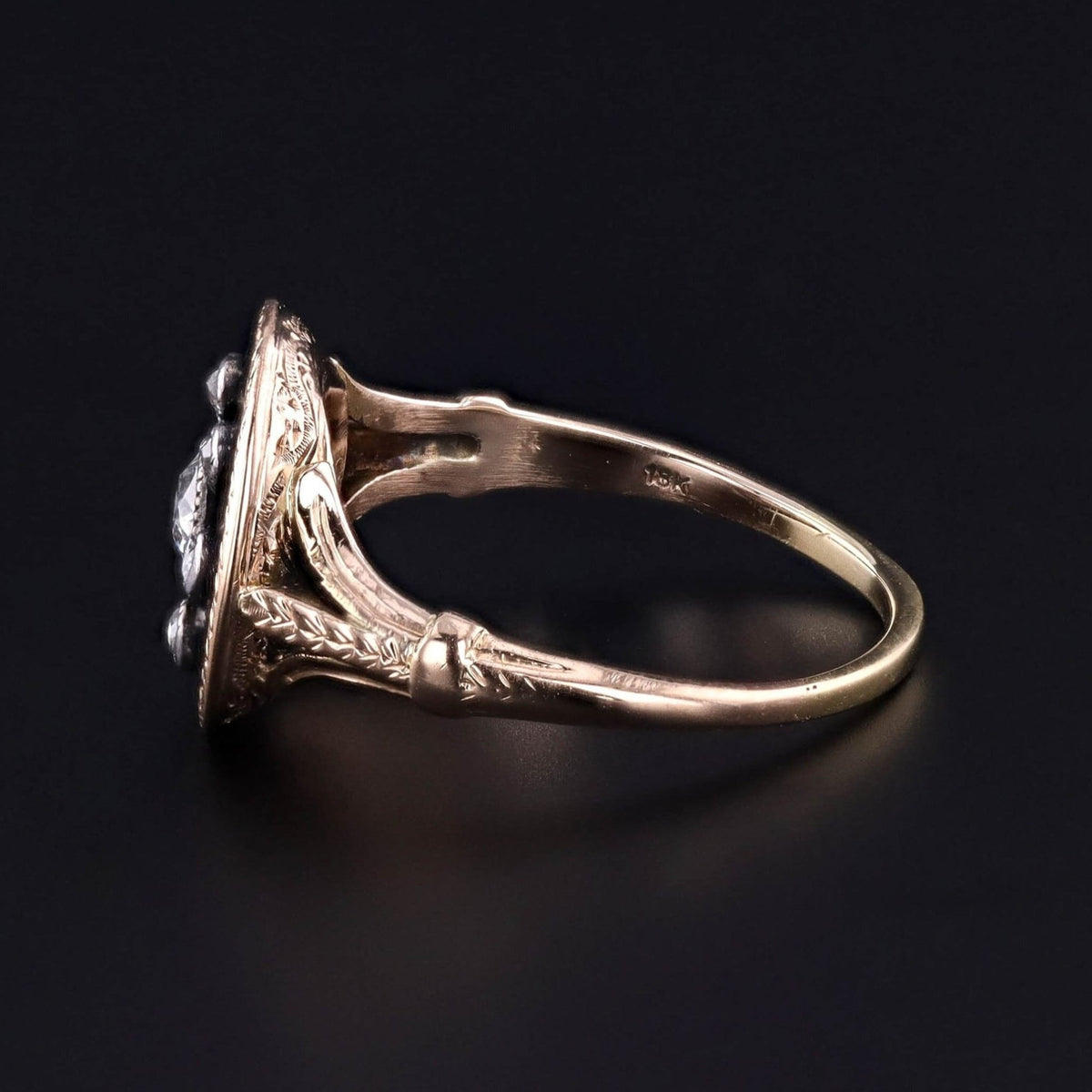 Antique Blue Enamel and Diamond Ring of 18k Gold - Trademark Antiques