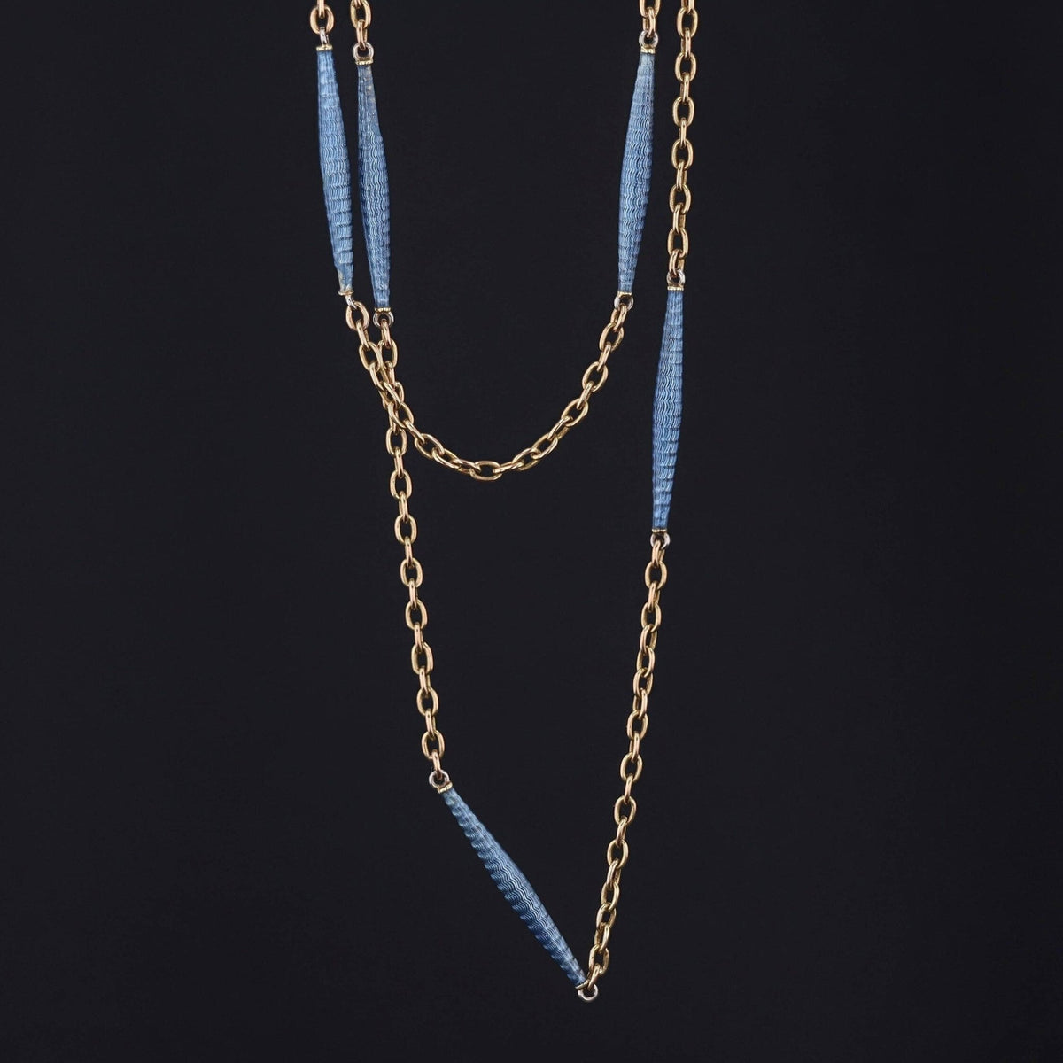 Antique Blue Enamel Chain of 14k Gold - Trademark Antiques