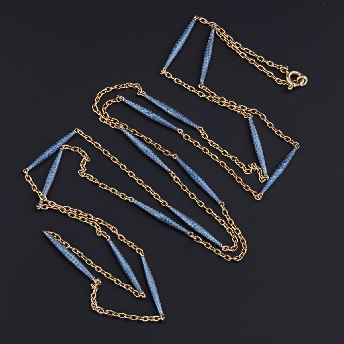 Antique Blue Enamel Chain of 14k Gold - Trademark Antiques