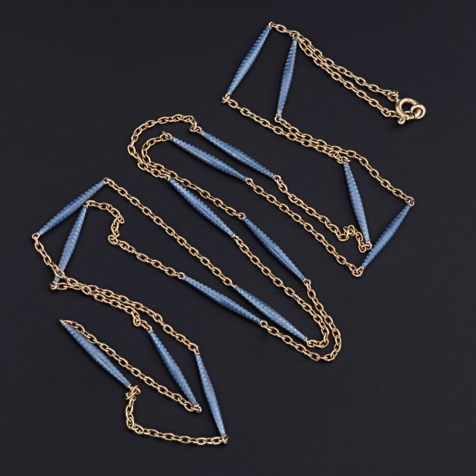 Antique Blue Enamel Chain of 14k Gold - Trademark Antiques