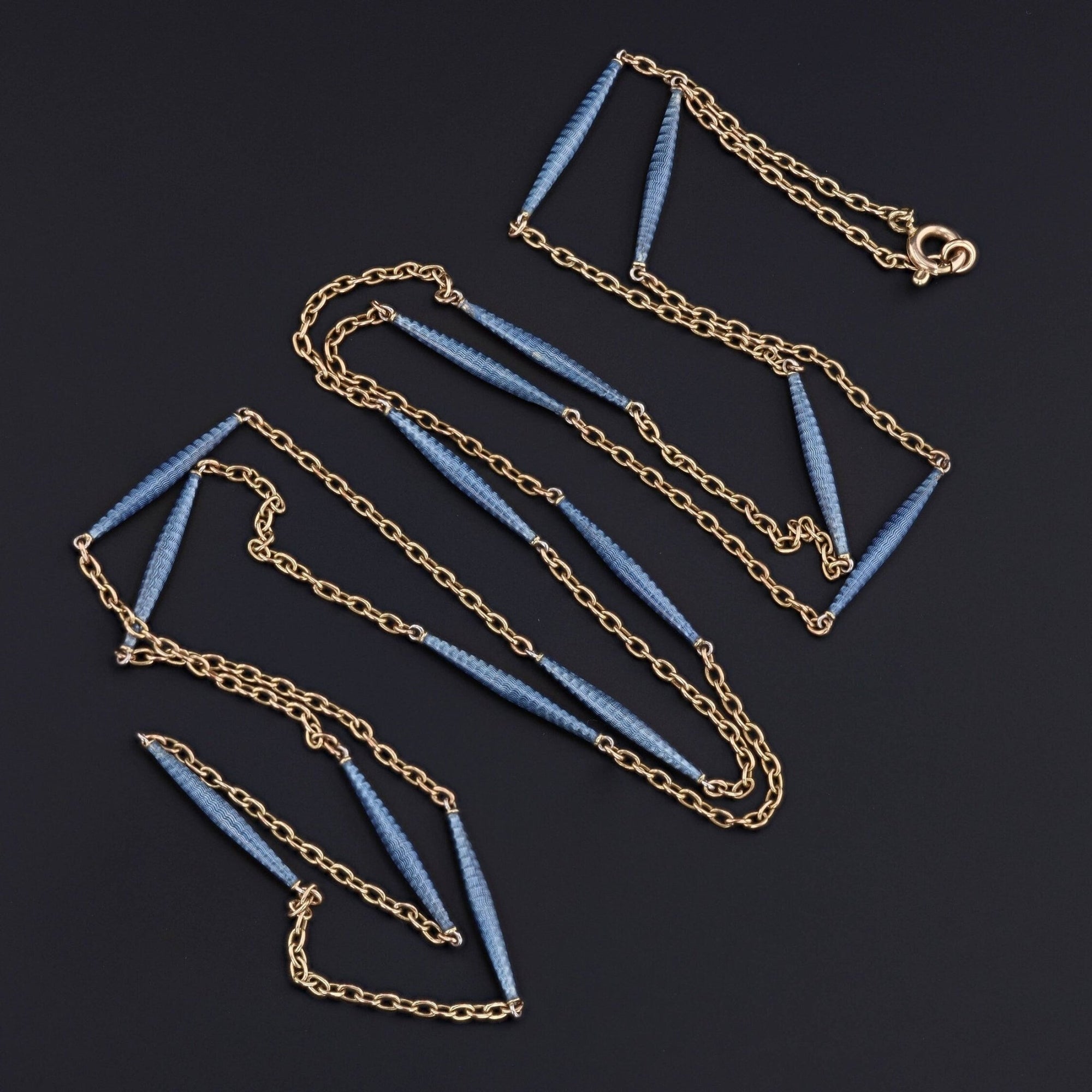 Antique Blue Enamel Chain of 14k Gold - Trademark Antiques