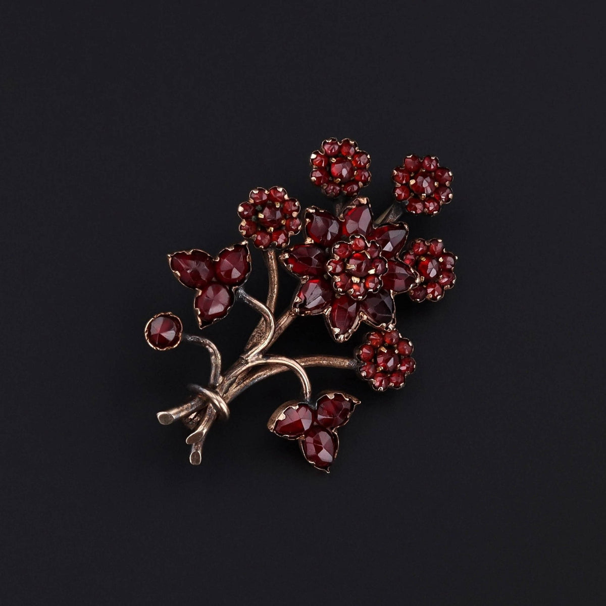 Antique Bohemian Garnet Flower Brooch - Trademark Antiques