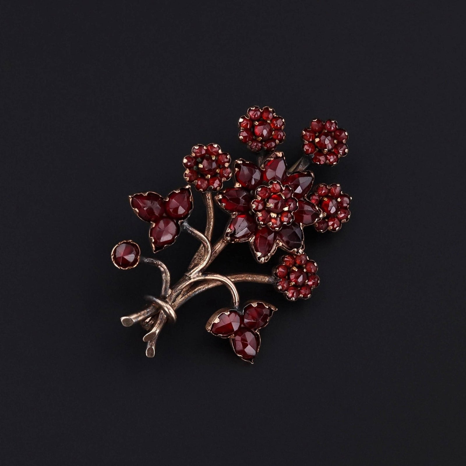 Antique Bohemian Garnet Flower Brooch - Trademark Antiques