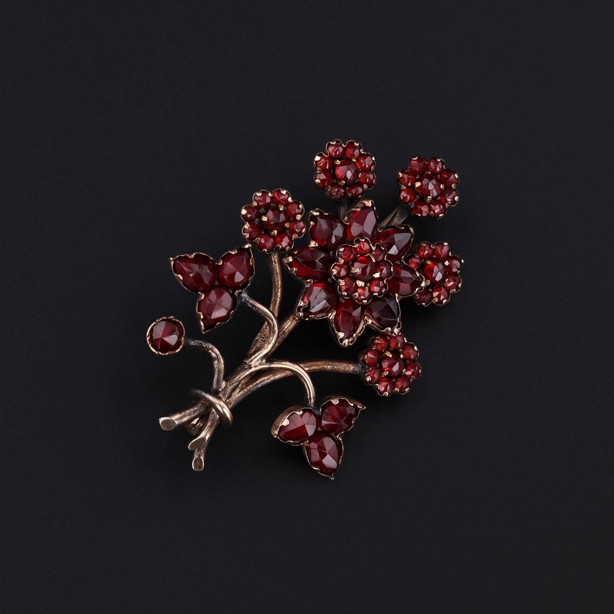 Antique Bohemian Garnet Flower Brooch - Trademark Antiques