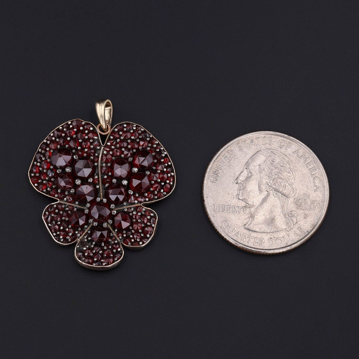 Antique Bohemian Garnet Pansy Conversion Pendant - Trademark Antiques