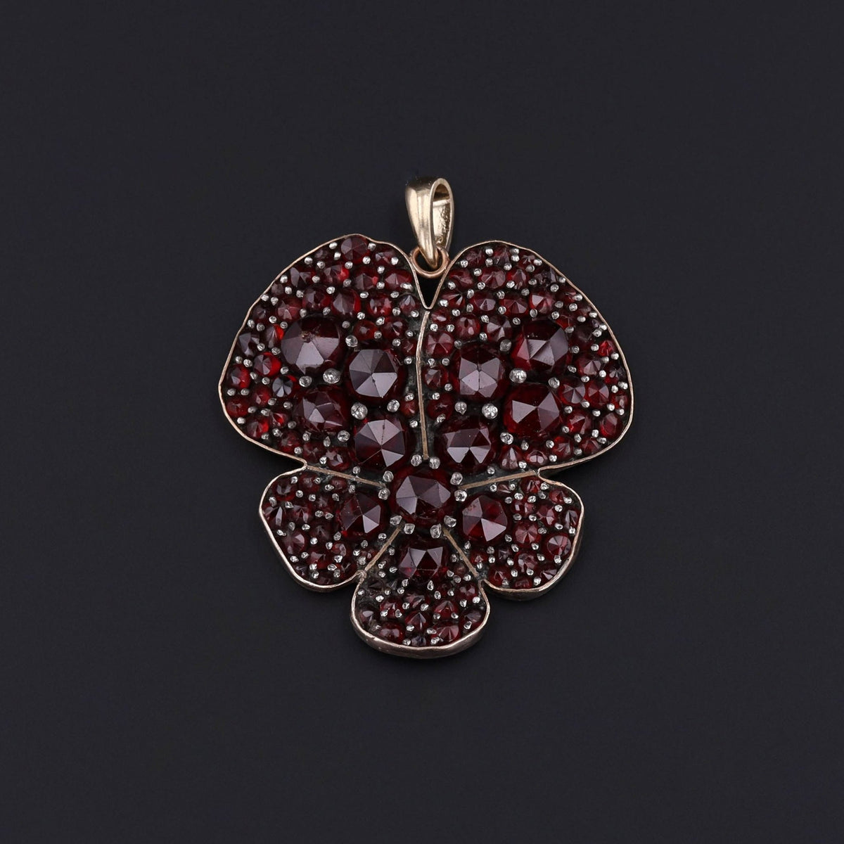 Antique Bohemian Garnet Pansy Conversion Pendant - Trademark Antiques