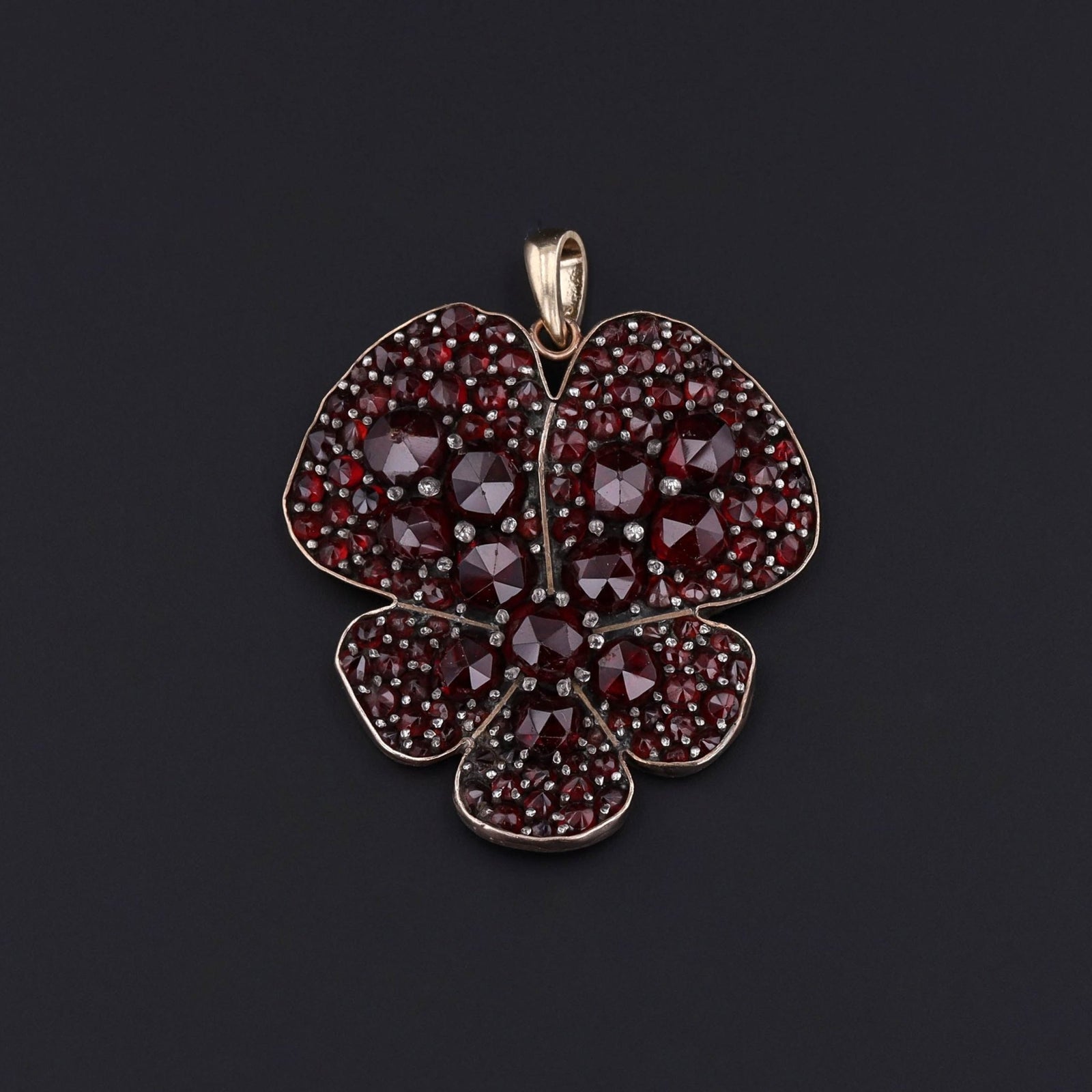Antique Bohemian Garnet Pansy Conversion Pendant - Trademark Antiques