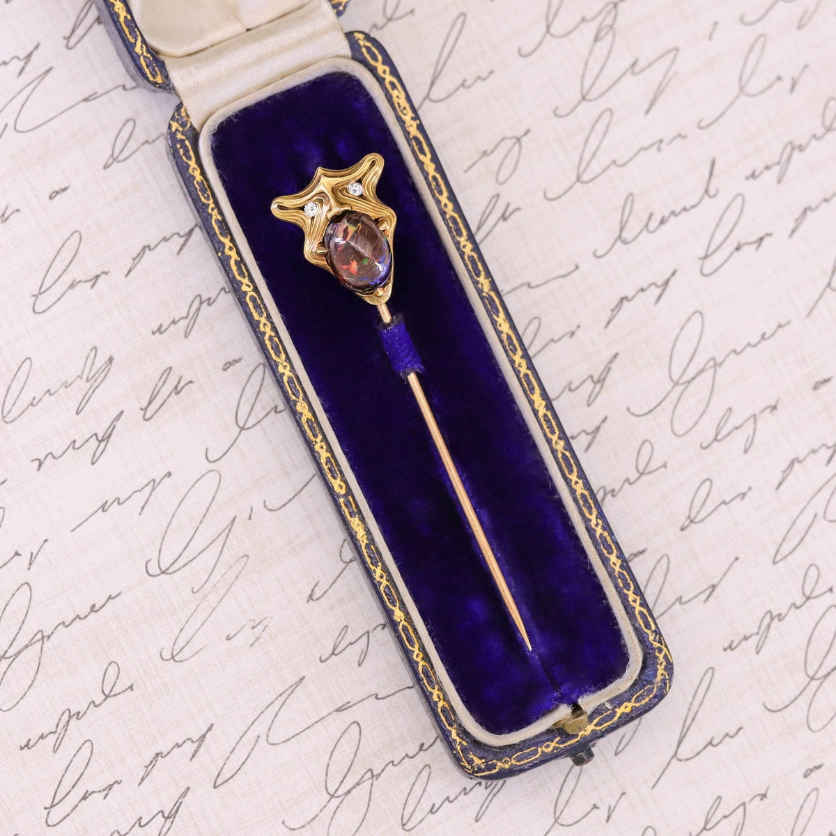 Antique Boulder Opal Gargoyle Stick Pin of 14k Gold - Trademark Antiques