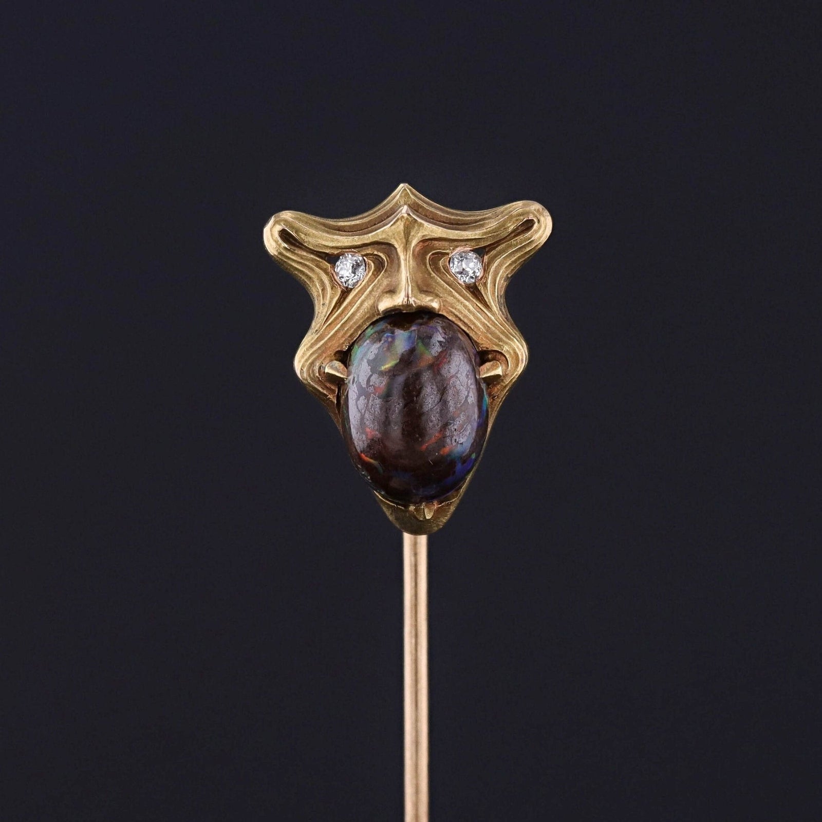 Antique Boulder Opal Gargoyle Stick Pin of 14k Gold - Trademark Antiques