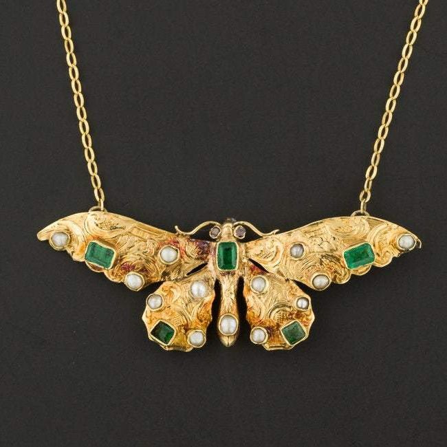 Antique Butterfly Necklace | Brooch Conversion Necklace - Trademark Antiques