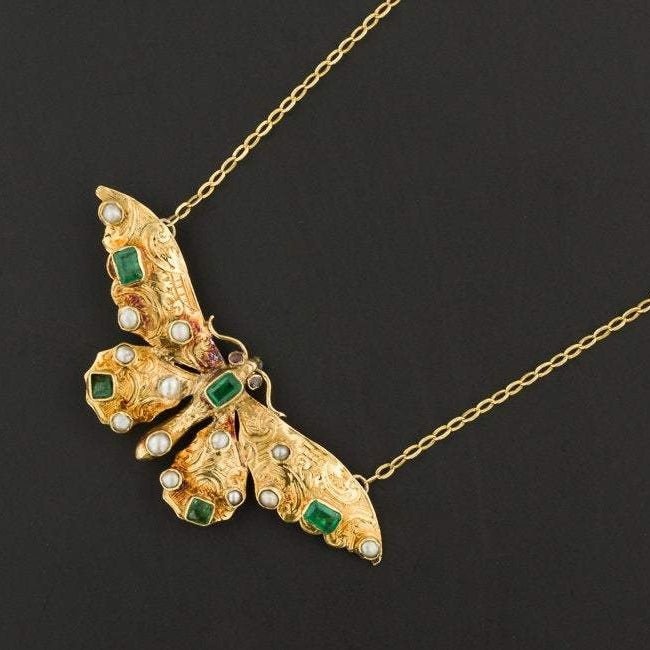 Antique Butterfly Necklace | Brooch Conversion Necklace - Trademark Antiques
