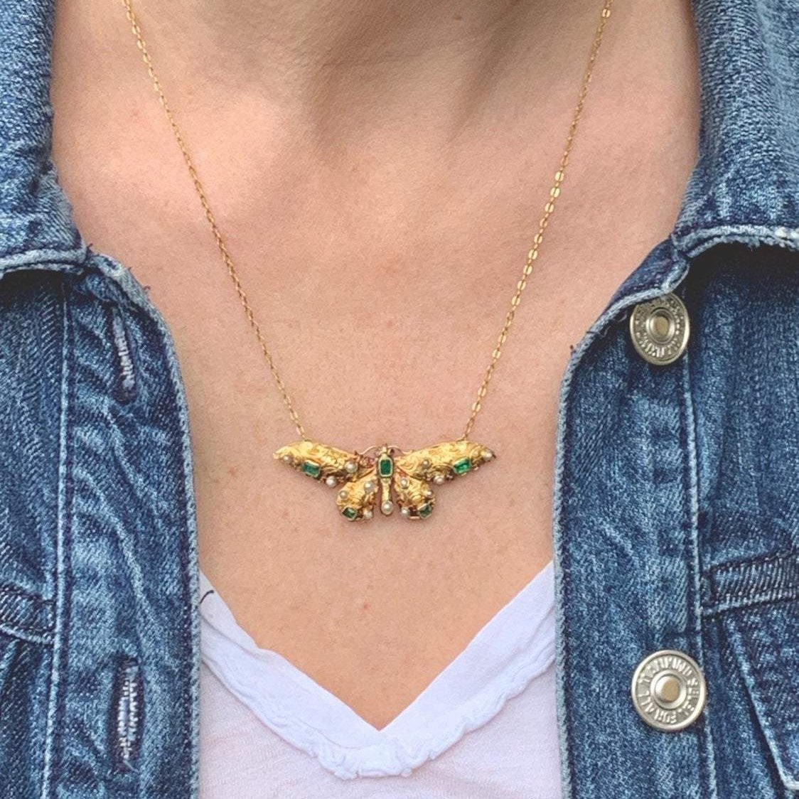 Antique Butterfly Necklace | Brooch Conversion Necklace - Trademark Antiques