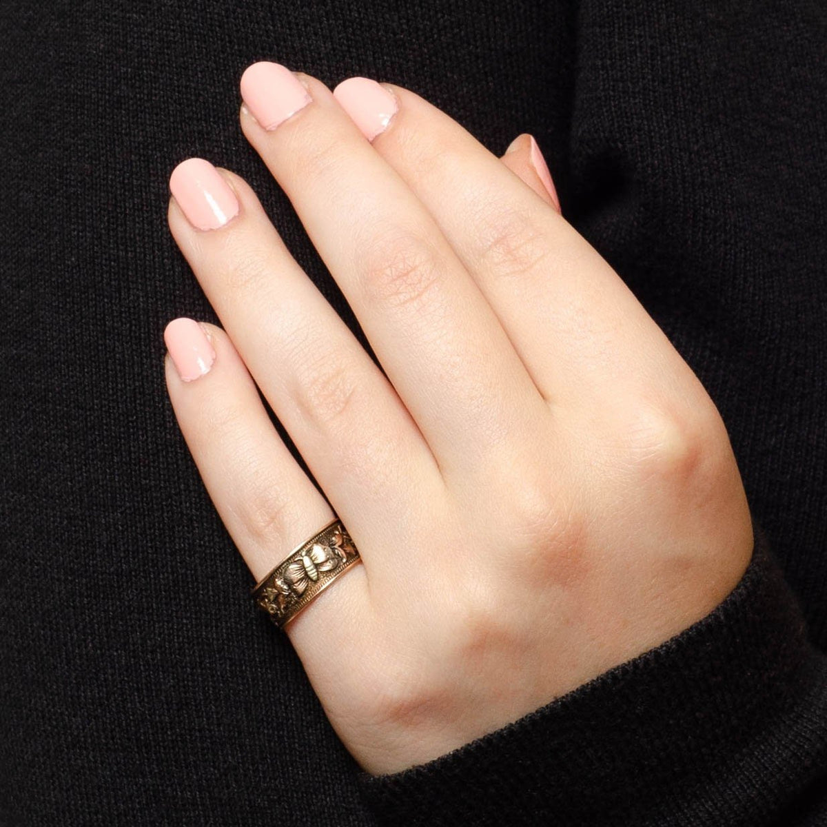Antique Butterfly Ring | 14k Tri Color Gold Cigar Band Ring - Trademark Antiques