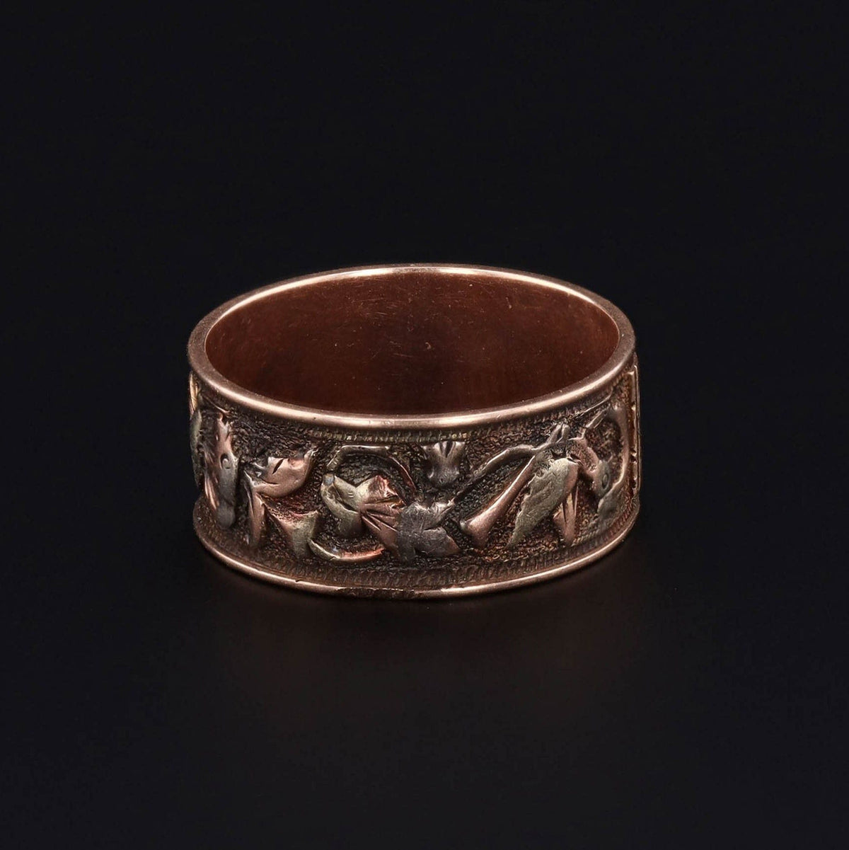 Antique Butterfly Ring | 14k Tri Color Gold Cigar Band Ring - Trademark Antiques