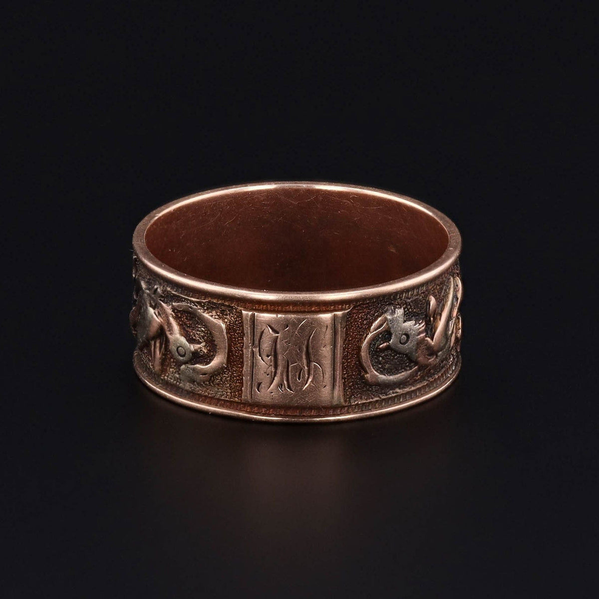 Antique Butterfly Ring | 14k Tri Color Gold Cigar Band Ring - Trademark Antiques