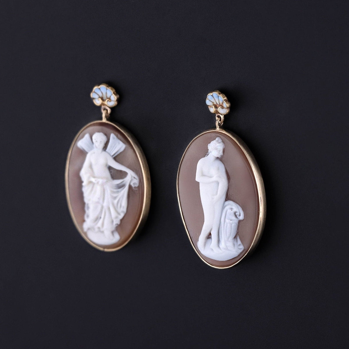 Antique Cameo Conversion Earrings of 14k Gold - Trademark Antiques