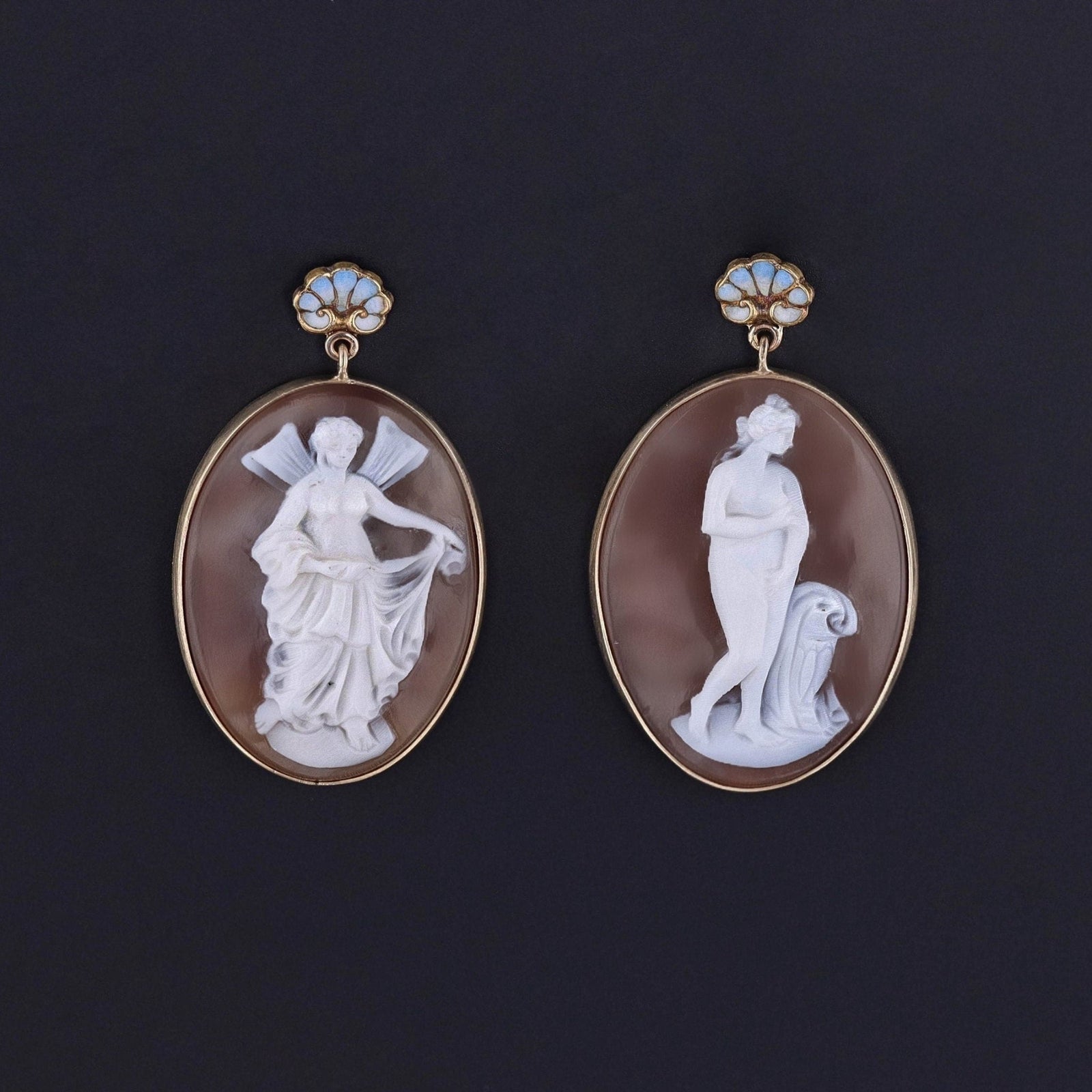 Antique Cameo Conversion Earrings of 14k Gold - Trademark Antiques