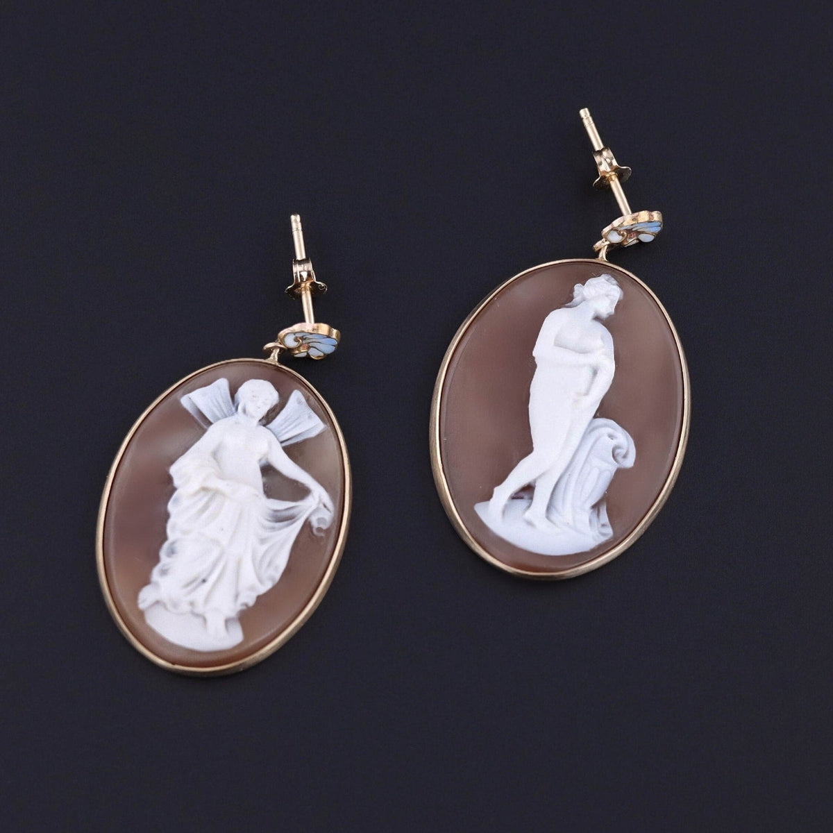 Antique Cameo Conversion Earrings of 14k Gold - Trademark Antiques