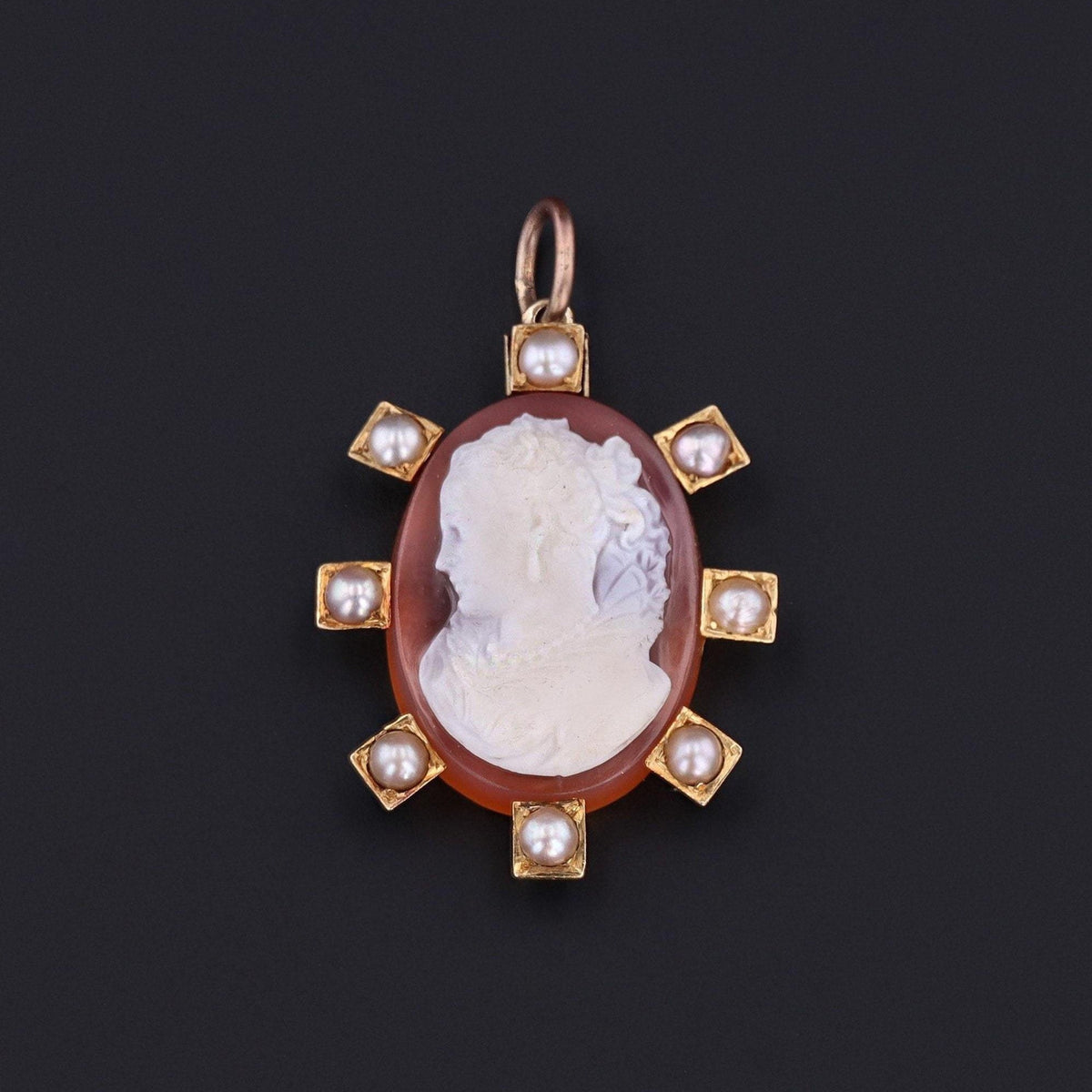 Antique Cameo Pendant | 14k Gold &amp; Pearl Cameo - Trademark Antiques