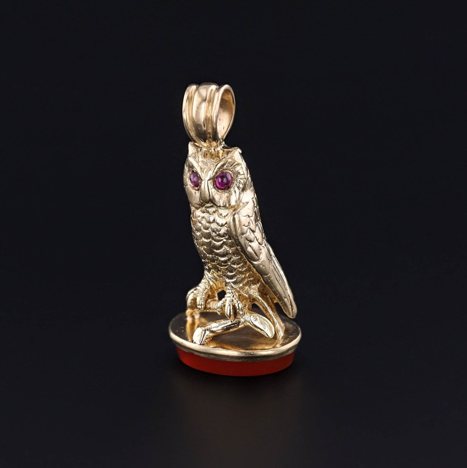 Antique Carnelian Owl Fob of 18k Gold - Trademark Antiques