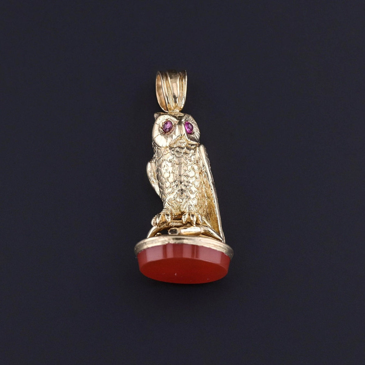 Antique Carnelian Owl Fob of 18k Gold - Trademark Antiques