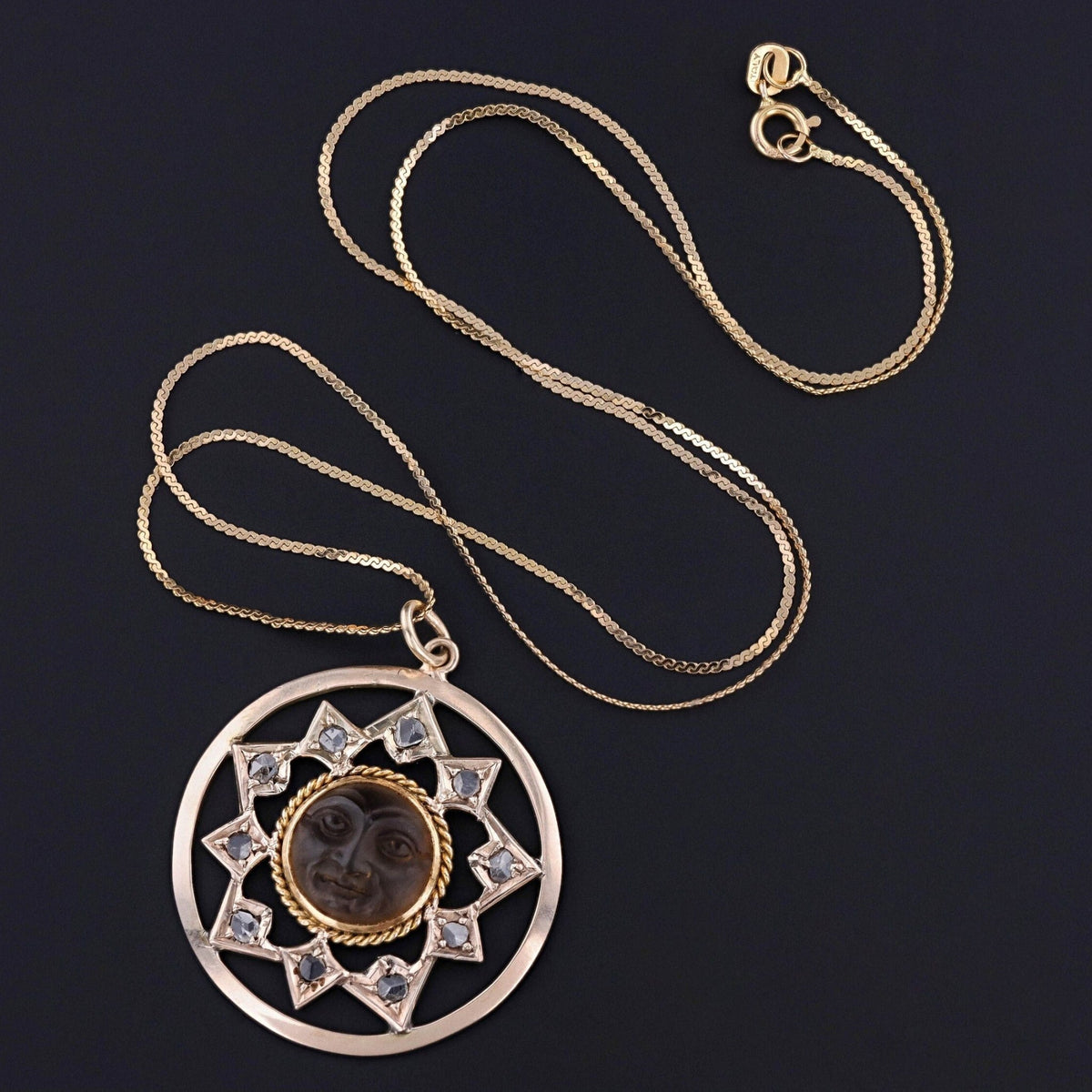 Antique Carved Citrine Sun Conversion Pendant of 10k Gold - Trademark Antiques