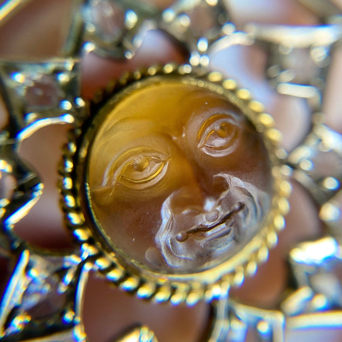 Antique Carved Citrine Sun Conversion Pendant of 10k Gold - Trademark Antiques