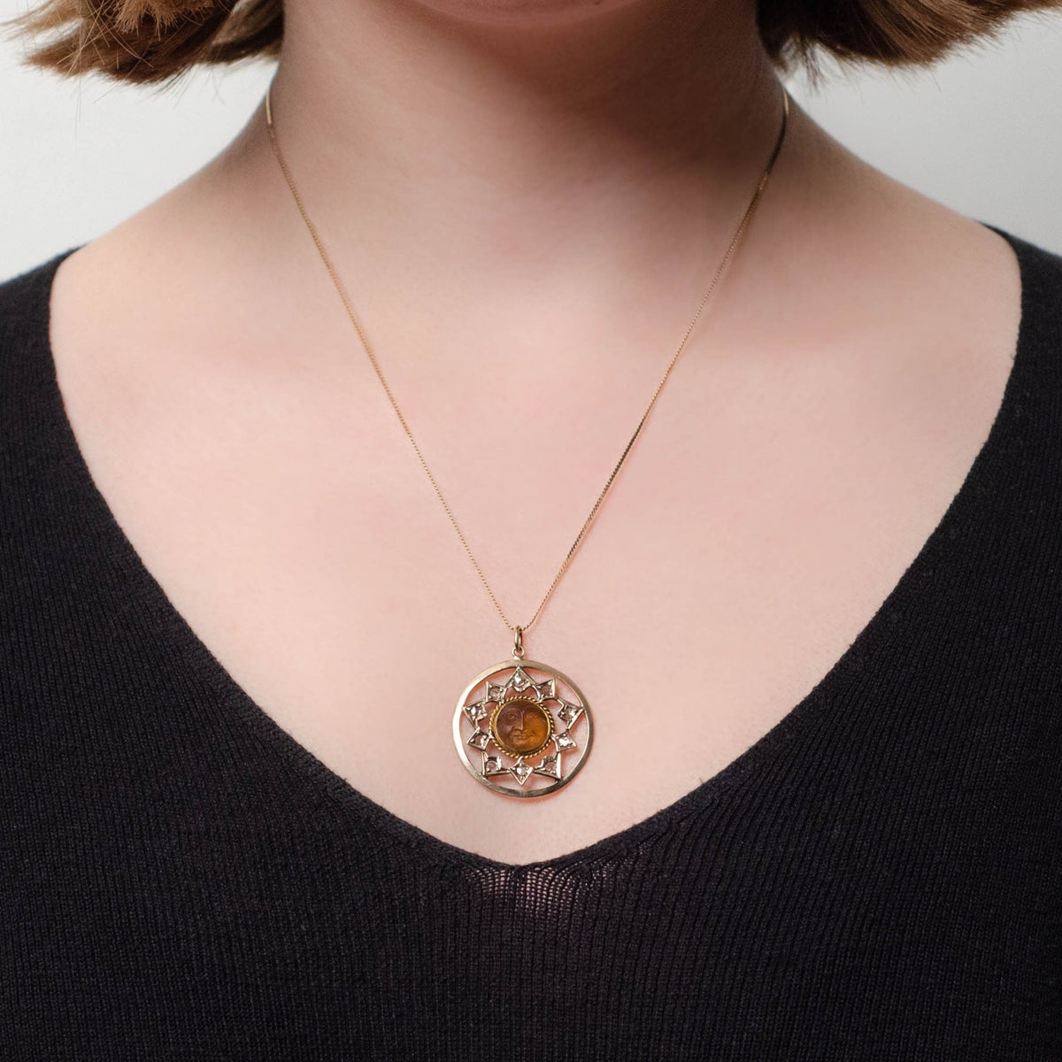 Antique Carved Citrine Sun Conversion Pendant of 10k Gold - Trademark Antiques