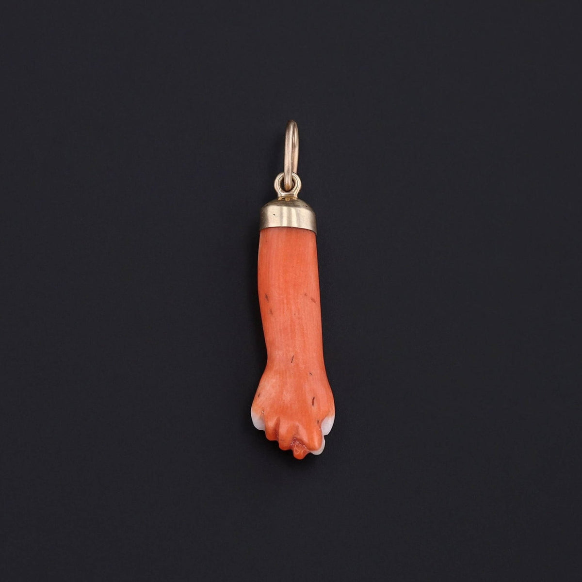 Antique Carved Coral Figa Charm of 14k Gold - Trademark Antiques
