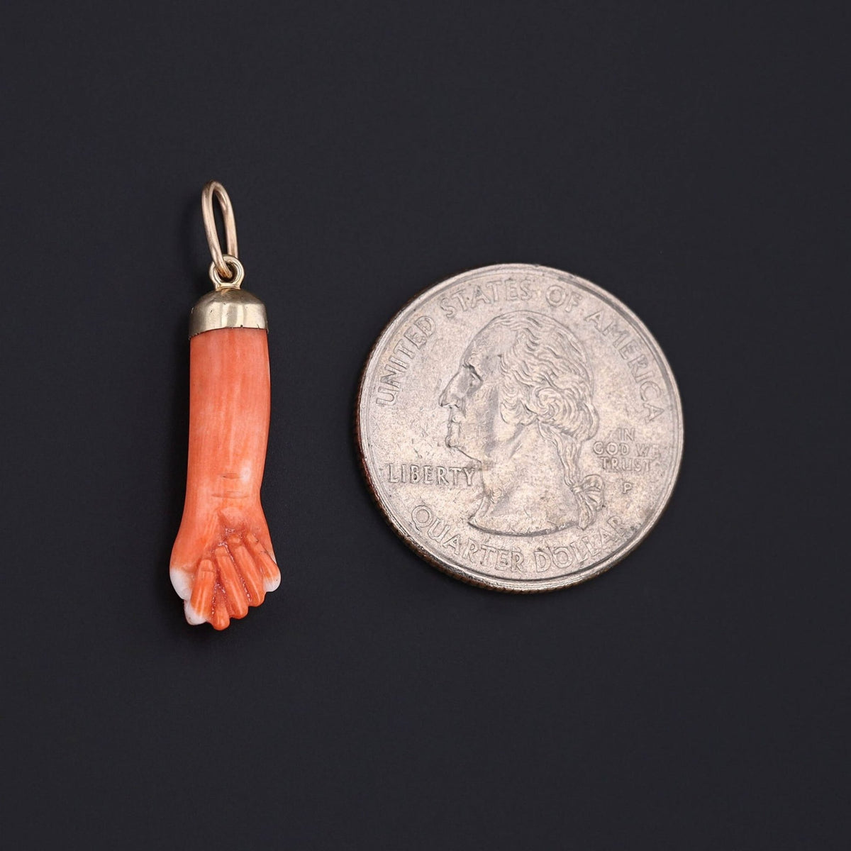 Antique Carved Coral Figa Charm of 14k Gold - Trademark Antiques