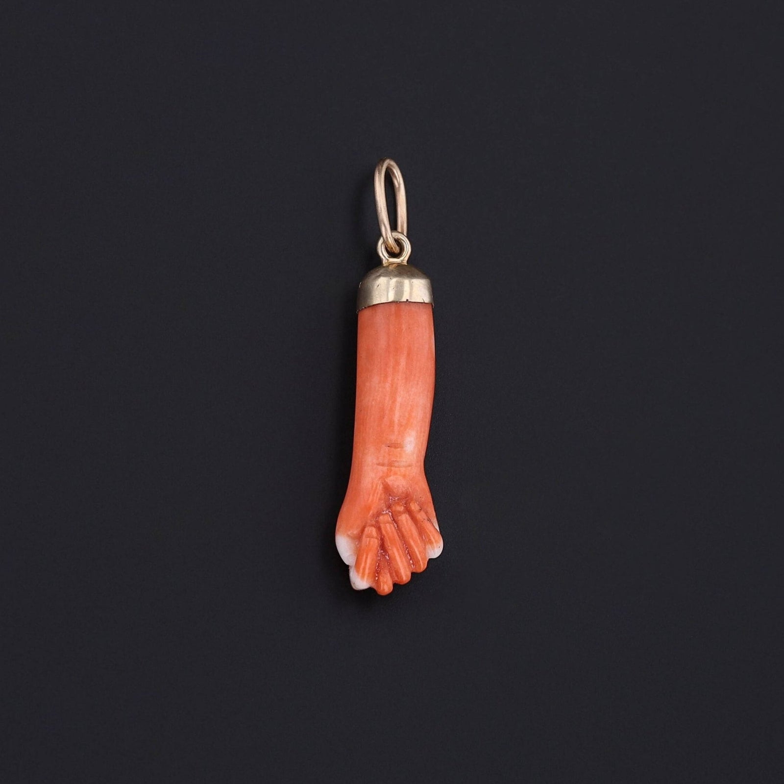 Antique Carved Coral Figa Charm of 14k Gold - Trademark Antiques