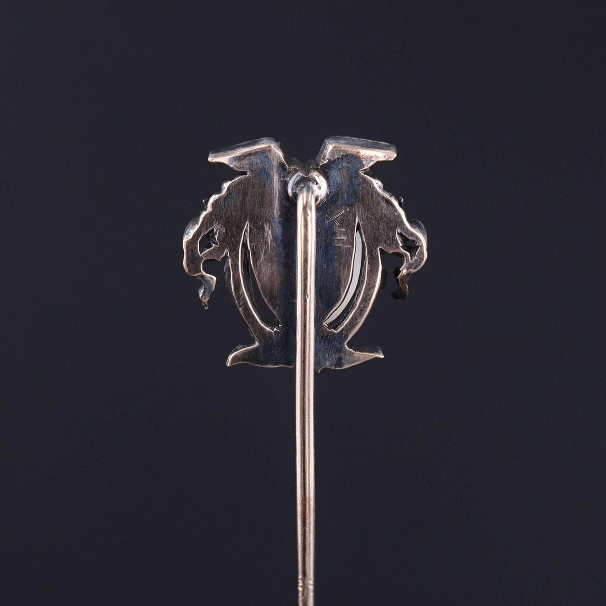 Antique Carved Moonstone Face Stickpin of Silver and 14k Gold - Trademark Antiques