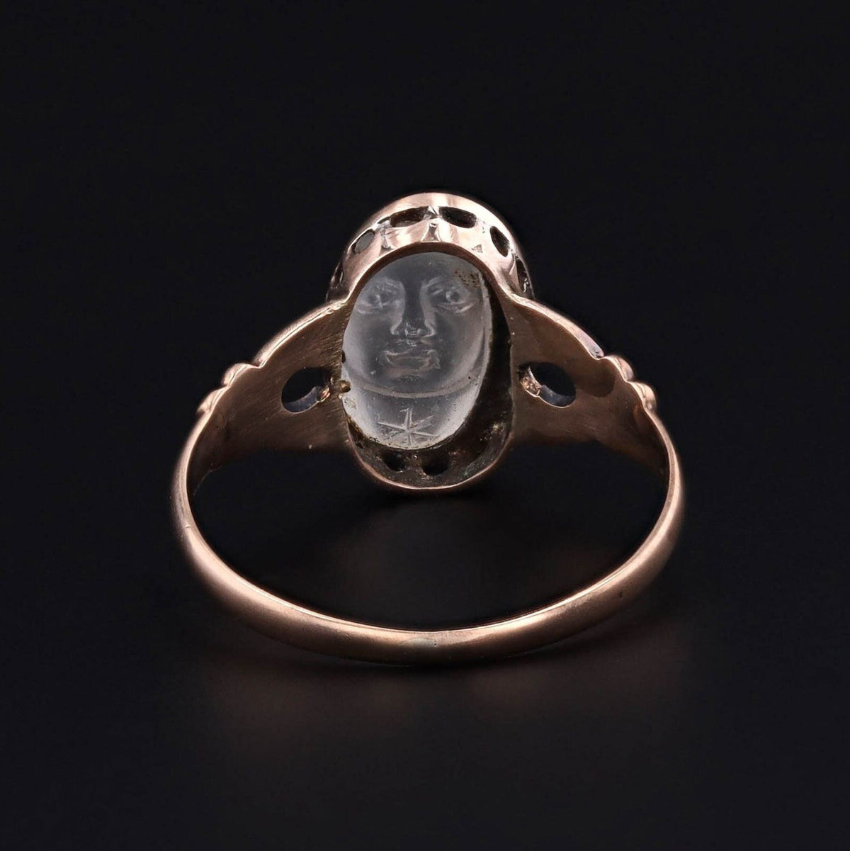 Antique Carved Moonstone Man in the Moon Ring of 10k Gold - Trademark Antiques