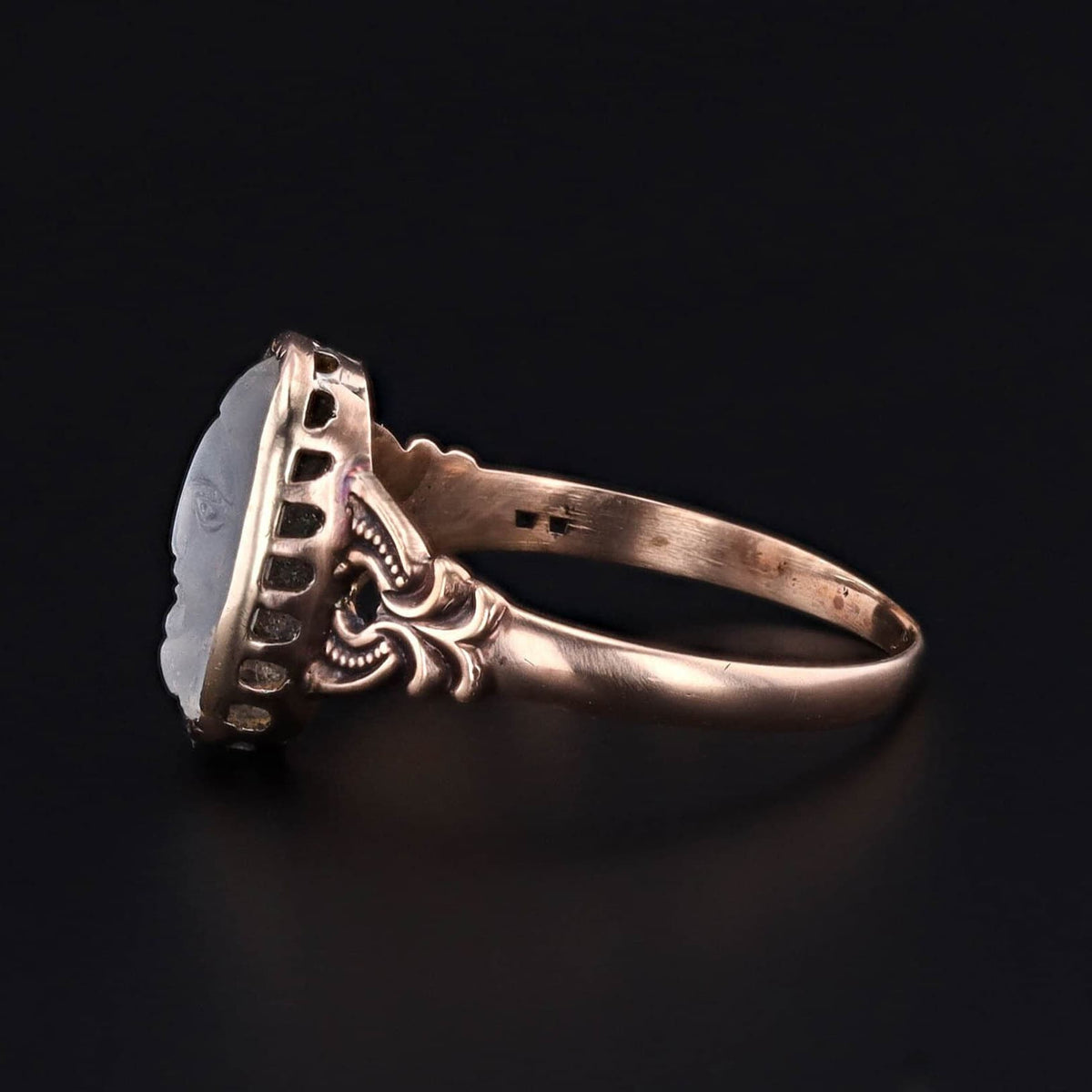 Antique Carved Moonstone Man in the Moon Ring of 10k Gold - Trademark Antiques