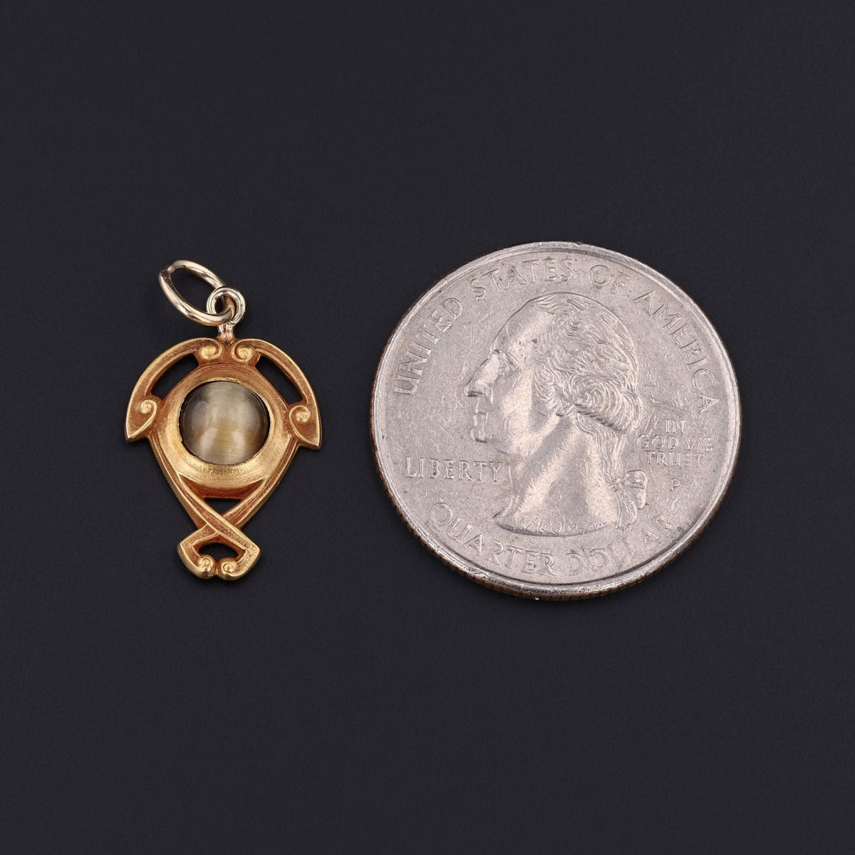Antique Cat&#39;s Eye Conversion Charm of 14k Gold - Trademark Antiques