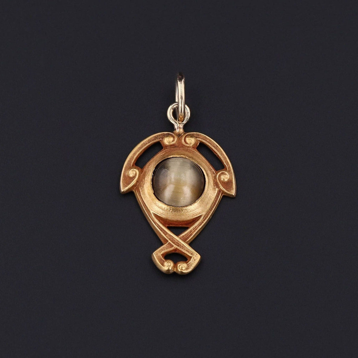 Antique Cat&#39;s Eye Conversion Charm of 14k Gold - Trademark Antiques