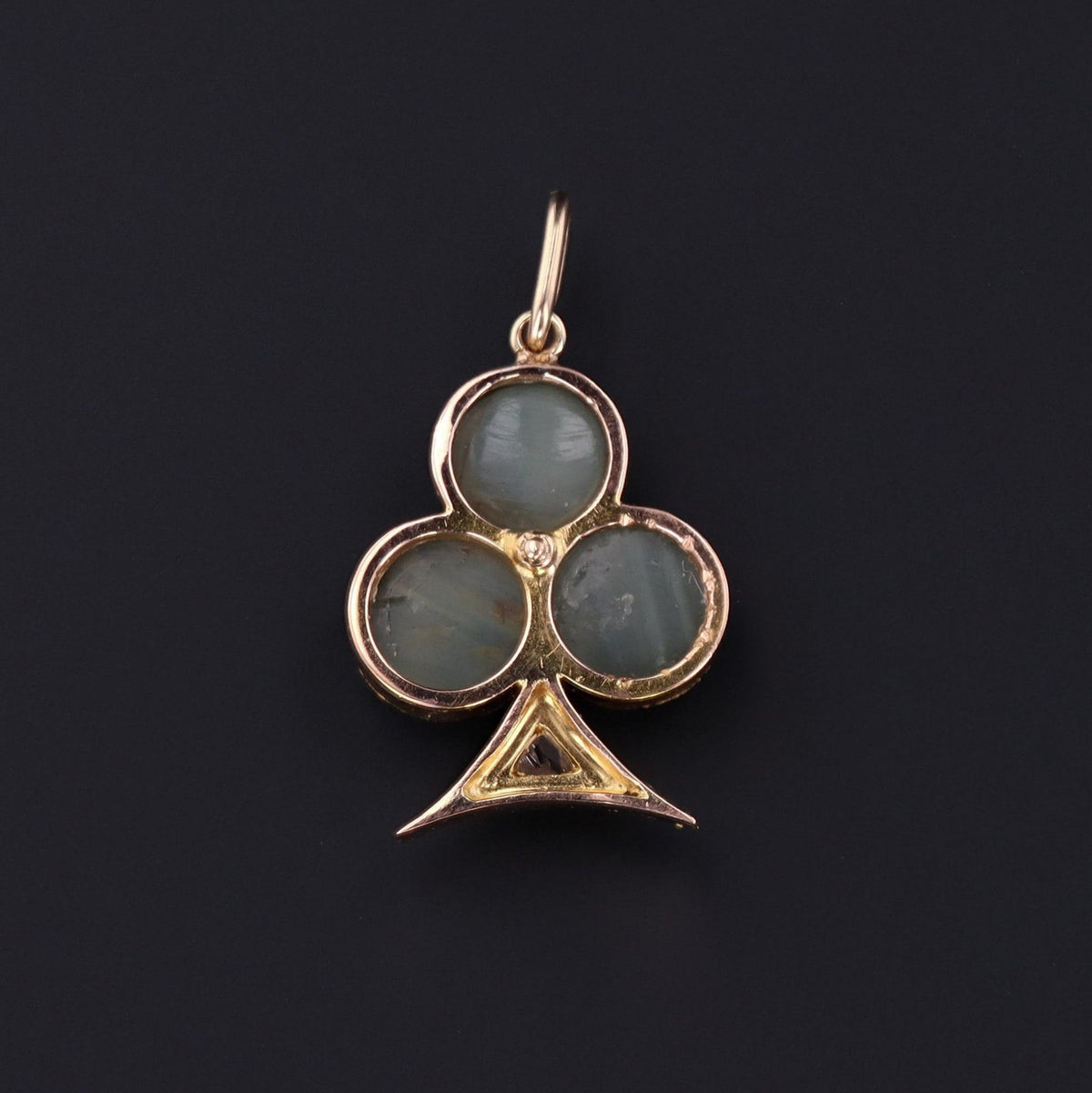 Antique Cat's Eye Quartz amd Diamond Trefoil Conversion Charm of 14k Gold - Trademark Antiques