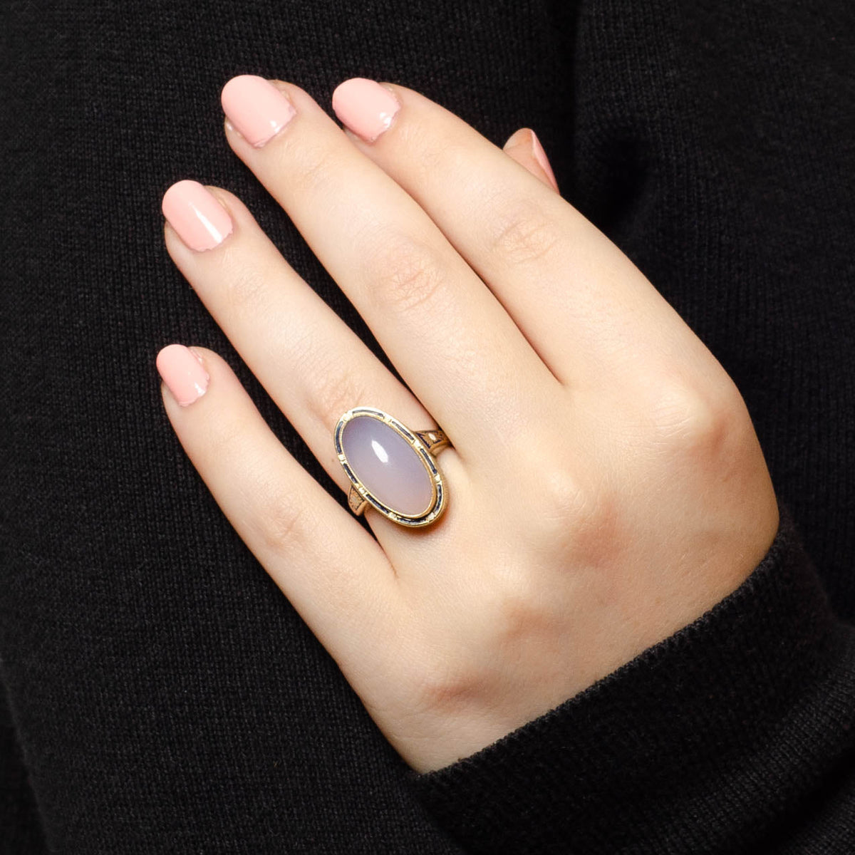 Antique Chalcedony and Enamel Ring of 14k Gold - Trademark Antiques