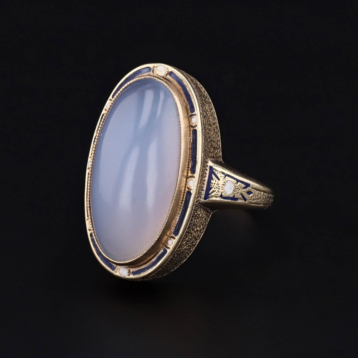 Antique Chalcedony and Enamel Ring of 14k Gold - Trademark Antiques
